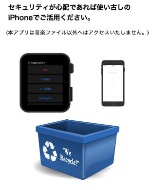セキュリティが心配であれば使い古しのiPhoneでご活用ください。（本アプリは音楽ファイル以外へはアクセスいたしません。）