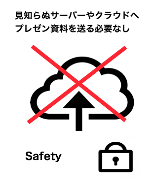 見知らぬサーバーやクウラウドへプレゼン資料を送る必要なし safety