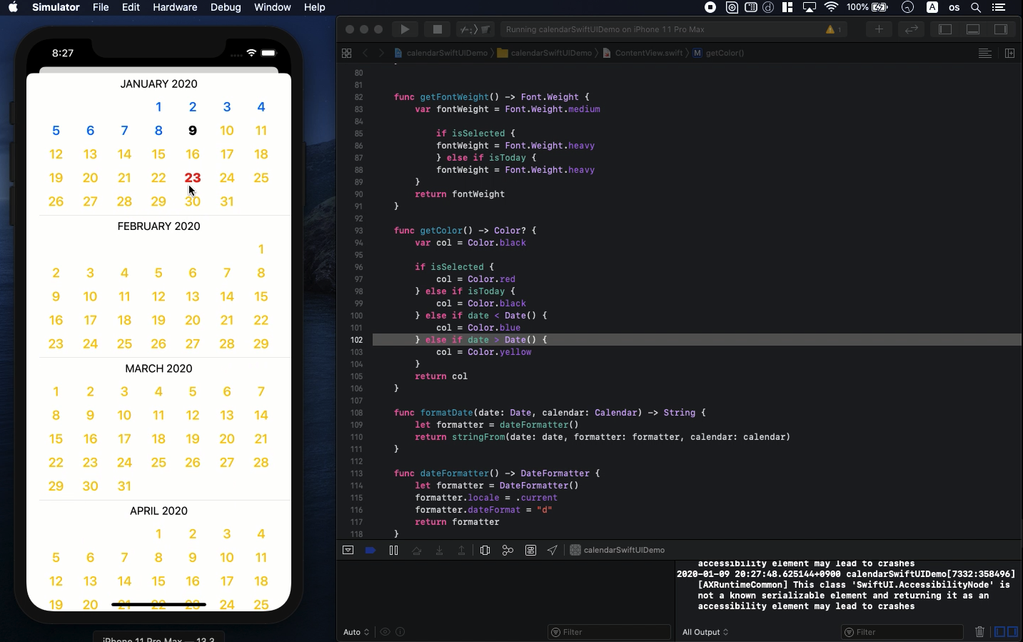 カレンダーの色を変更して使えるシンプルなスケジュール管理のアプリを作成

